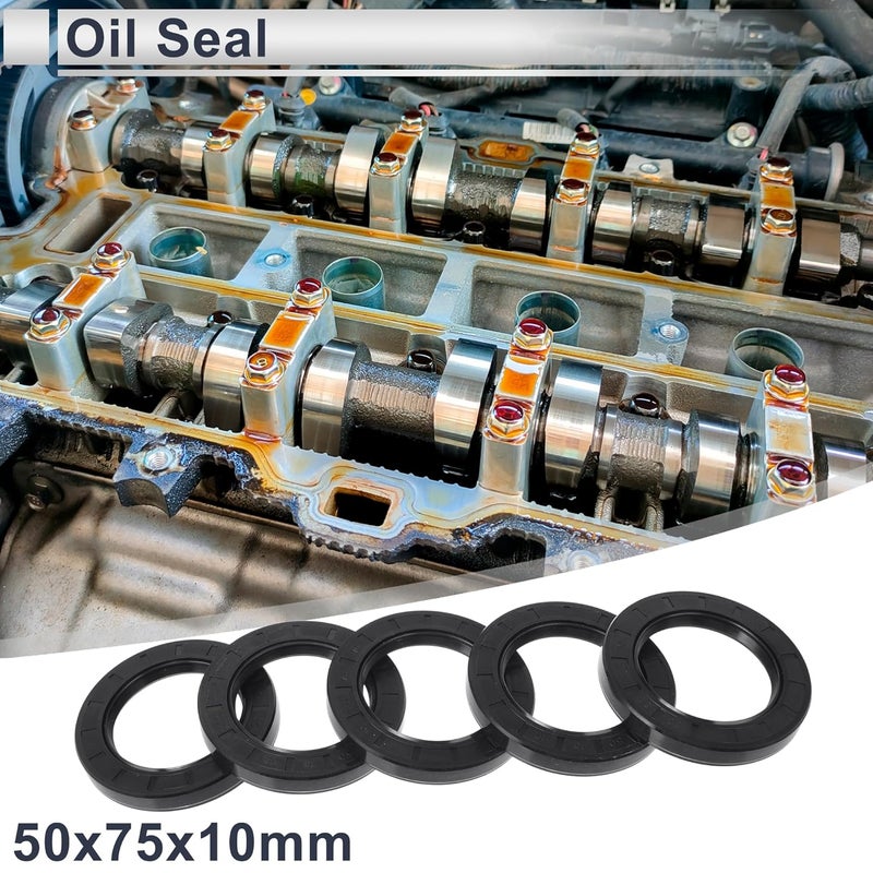 RATCHROLL Universal Oil Seal TC Double Lip W Steel Spring Seal Ring Rotary Shaft Seal 50x75x10mm High Pressure NBR Rubber Black 5 Pcs - Image 2